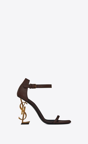 SAINT LAURENT YSL heels Woman OPYUM 110 sandals in brown leather and gold-toned metal a_V4
